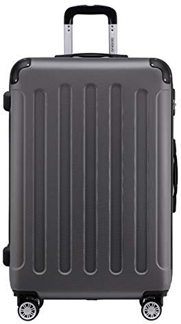 BEIBYE- Hartschalenkoffer Koffer Trolley Rollkoffer Reisekoffer Zahlenschloß 4 Zwilings-Rollen (Dark Grey, Large-76cm)