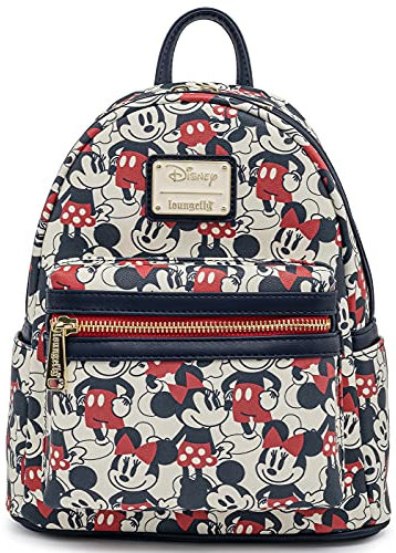 Loungefly Disney Mickey Minnie Mouse Mini Backpack Handbag AOP Red Navy, Navy, Mini, Modern