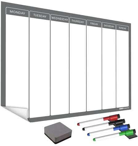 The Magnet Shop Wiederverwendbarer Wandplaner, Wochenplaner und Familienplaner, wiederverwendbar, ablösbar und neu positionierbar, selbstklebendes Whiteboard für Zuhause und Büro (grau, A3)
