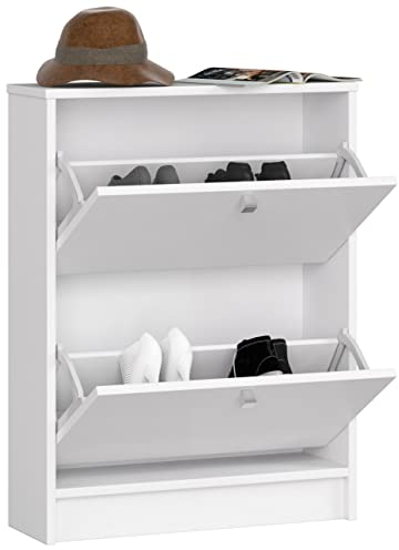 Schuhschrank mit 2 Klappen, Schuhregal, Schuhkipper, Schuhkarton mit 2 tiefen Fächern - Flur, Wohnzimmer, Schlafzimmer, perfekte Lösung bei Platzmangel für Schuhe. Maße 60x80x20