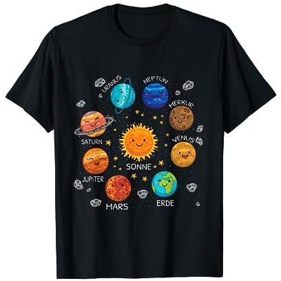 Sonnen System mit Jupiter Pluto und Mars - Klassisches, wissenschaftliches T-Shirt mit V-Ausschnitt und Kurzarm - Unisex, Schwarz, S
