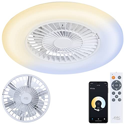 Sichler Haushaltsgeräte Deckenventilator WLAN: 2in1-WLAN-Deckenleuchte & Ventilator, App-Steuerung, CCT-LEDs, Ø 60 cm (Deckenlampe mit Ventilator, Deckenventilator App Steuerung)
