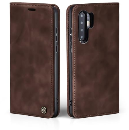 LBH Handyhülle für Huawei P30 Pro in Dunkelbraun mit Karten- und Geldfach Smartphone Hülle mit Standfunktion Flip Case Schutzhülle Magnetverschluss Vintage
