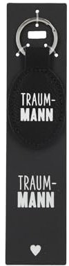 Depesche 11807-109 Vergiss mich nicht Schlüsselanhänger, ovaler Tag aus Kunstleder mit Traummann Schriftzug, Schwarz