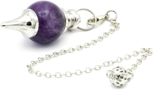 Pendule divinatoire en Améthyste naturelle | Pendule radiesthésie goutte d’eau universel avec haute qualité vibratoire | Pendule sephoroton 4cm en pierre d’Améthyste | Chaine 17cm incluse