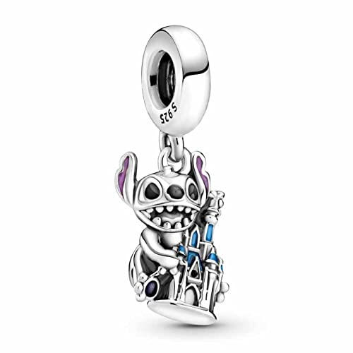 BEEUVIP Damen Stitch Magic Castle Dangle Charm Anhänger für Armband 925 Sterling Silber Geburtsstein Charms Beads passend für Armband