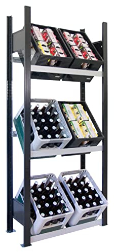 SCHULTE Regalwelt Getränkekistenregal für bis zu 6 Kisten, 180x81x30 cm (HxBxT), Traglast pro Ebene 60 Kg, schwarz-silber