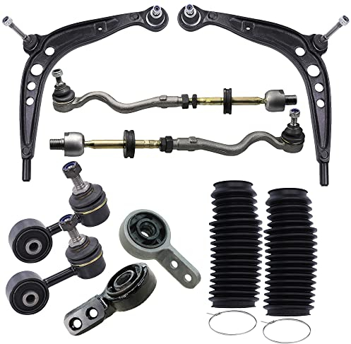 BESTPRICE 2x Querlenker Vorderachse, 2x Querlenkerlager Vorderachse, 2x Spurstange, 2x Koppelstange, 2x Lenkmanschette Kompatibel mit BMW 3er (E36) Z3 Coupe (E36), Z3 Roadster (E36)