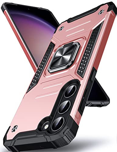 DASFOND Galaxy S23 5G Coque, Housse de Protection Antichoc de Qualité Militaire, Etui avec Anneau Métallique Améliorée [Support Magnétique], Compatible avec Samsung Galaxy S23, Or Rose