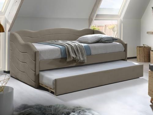 Vente-unique Ausziehbett 2 x 90 x 190 cm - Samt - Beige - LENVIA