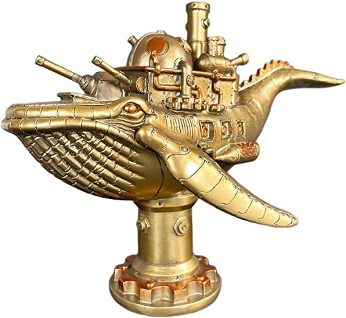 Gifts Direct 2 U Steampunk Whale Ornament Gold Resin Warship Fish Figurine Home Decor Industrial Sculpture