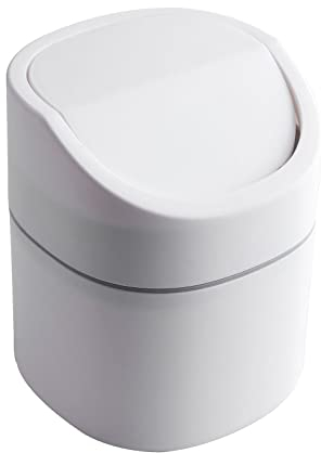 GOCUODE Cubo de basura con Tapa Pequeño,Papelera Escritorio,Cubo de Mesa Portátil Apta para Dormitorios, Comedores, Baños, Oficinas Etc. (Blanco)