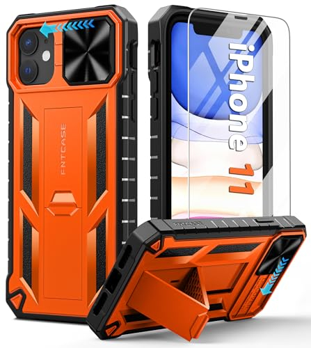 FNTCASE for iPhone 11 Phone Case: Rugged Military Grade Full Protection Shockproof Protective Case with Kickstand | TPU Matte Textured Heavy Duty Hard Bumper Phone Cover for iPhone 11-Orange
