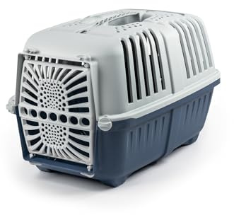 lionto Scatola da trasporto in plastica riciclata per cani e gatti, Scatola per il trasporto di animali domestici, 55x36x36 cm, blu scuro