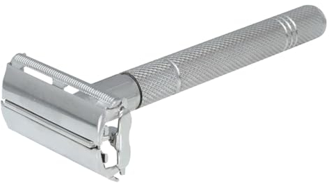 SS INSTRUMENTX Rasoir de sécurité SS Instrumentx Premium à double tranchant, lame unique en métal réutilisable en acier inoxydable pour hommes et femmes, livré avec une pochette en cuir (argent)