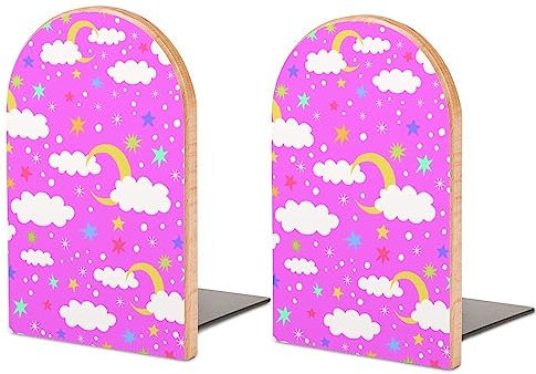 Serre-livres pour étagères pour contenir des livres, lune, nuage, étoiles, petits bouchons de livres antidérapants en bois, décoration pour la maison, le bureau