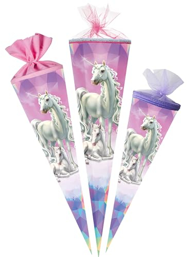 alles-meine.de GmbH Schultüte - Einhorn & Fohlen 35-100 cm Größe wählbar Zuckertüte - Tüllabschluß/Filzabschluß - eckig/rund - Mädchen - klein & groß - Geschenktüte -..