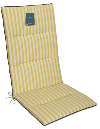 LILENO HOME Gartenstuhl Auflagen als [1er Set - Hochlehner] in Streifen Gelb + Keder Grau - Bequeme Liegen als Sitzauflagen für Gartenmöbel - Stuhlkissen für Gartenstühle und Klappstühle MAD