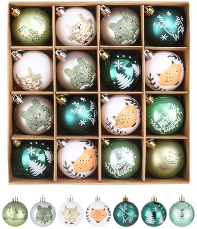 Weihnachtskugeln Kunststoff,Weihnachtsdeko,Weihnachtsbaumschmuck,Christbaumkugeln,Plastik Weihnachtskugeln,16 Stück Weihnachtskugeln,An Einem Weihnachtsbaum Hängen (Weiß+Hellgrün)