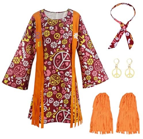 NATUCE Costume da Discoteca Hippie anni '60 anni '70, Accessori Hippie da Donna, Costume da Hppie da Dnna, Abbigliamento Hippie, Costume Hippie, 60s Party Costume per Discoteca Halloween (XL)