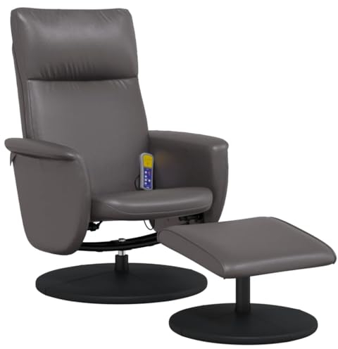 vidaXL Massagesessel, Sessel Verstellbare Rückenlehne, Drehbar Fernsehsessel Relaxsessel mit Fußhocker, Liegesessel Polstersessel Ruhesessel, Grau Kunstleder