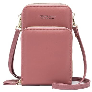 BSLVWG Frauen Leder kleine Crossbody Telefon Tasche,Handy Schultertaschen,PU Leder Telefon Geldbörse mit Kartenschlitzen,verstellbare,abnehmbare Schultergurt Telefon Handtasche für Frauen (Tiefrosa)