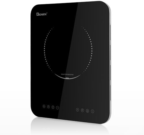 GIONIEN Portable Induction Hob 2100W,Single Hot Plate Countertop Burner,Sensor Touch Electric Cooker,10 Power,24mm Ultra Thin,170mm Heating Coils,Child Safety Lock,Timer,Black