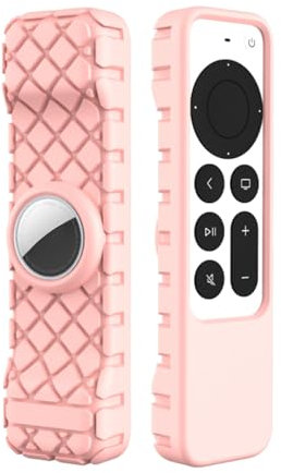 Shockproof Silicone Cover Case Shell for Apple 4K TV Siri Remote AirTag Non-Slip (Pink)