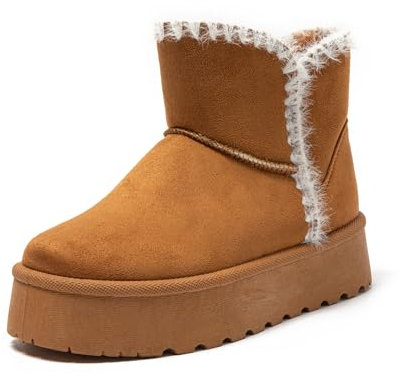 JOMIX Stivali Donna Invernali Bassi Stivaletti Ragazze Imbottiti con Pelliccia Sintetica Calde Comode da Neve MD9764-10 Marrone, 36