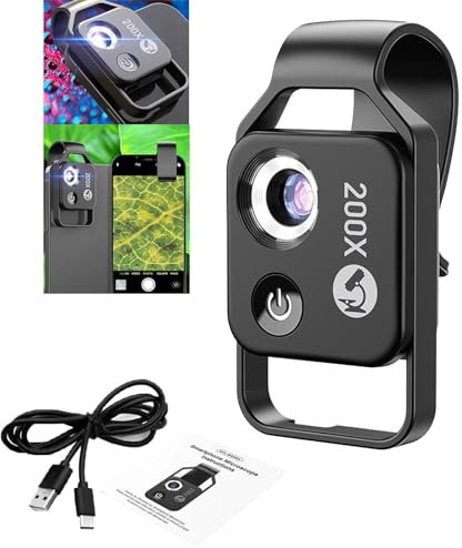Nano Zoom x200, Nanozoom 200x Magnification Zoom, Nanozoom, Nanozoom Cell Phone Lens, Phone Microscope with CPL Lens/LED Light, Turns Any Smartphone Into a Pro-Microscope (Black)