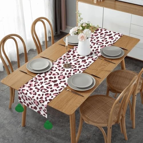 Table Runner, Imitation Linen Table Runner With Tassels Table Decoration for Home Party,Leopard Print Seamless Pink Animals African