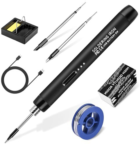 Juego de soldador inalámbrico - Soldador USB con 3 temperaturas ajustables 300 ℃-450 ℃, 3 puntas de soldadura, soporte de soldador, alambre de soldadura, pasta de soldadura, juego de soldadura KKMOL
