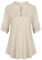 Lalala Damen 3/4 Länge Ärmel V Ausschnitt Flowy Tunika Blusen Arbeit Oberteile Shirts mit Reißverschlüssen Creme,XXL