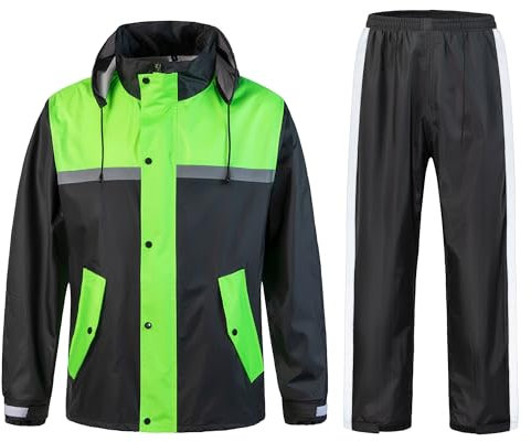 KTWOLEN Herren Regenanzug Wasserdicht Regenjacke Reflektierend Fahrrad Regenbekleidung Regenjacke und Hose Set Regenkombi Wasserdichter Anzug, Grün, L
