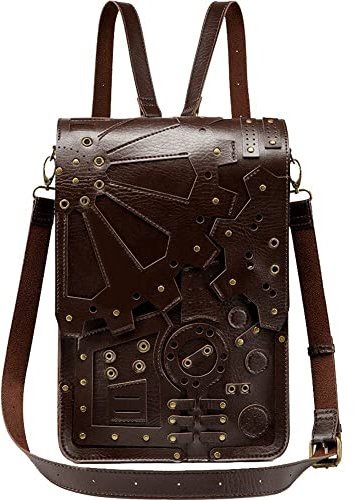 Zghhc Retro Steampunk Rucksack Leder Rucksack Messenger Bag Gothic Aktentasche Handheld Große Satchel Schultasche Camping Daypack Rucksack