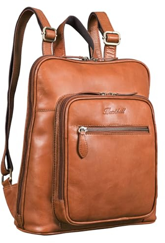 Benthill Rucksack Echt Leder - Kurierrucksack Fahrradrucksack Trekkingrucksack - Damen Herren Rucksack - Lederrucksack, Farbe:Braun