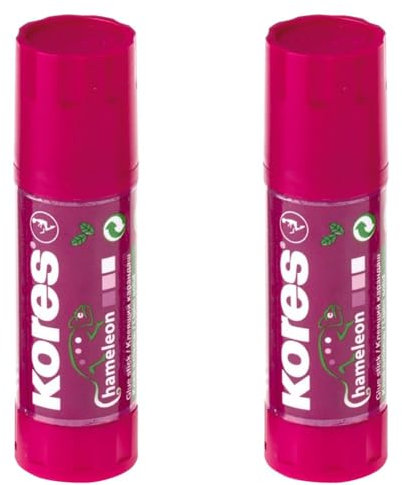 Kores - Chameleon Glue Stick for Kids, Disappearing Colour, Strong-Hold Adhesive, Safe and Non-Toxic Craft Glue for Arts and Crafts, School and Office Supplies, Pack of 2 x 15g