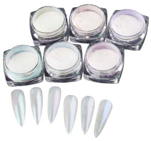 JIHUOO 6 Colors Holographic Nail Dip Powder Iridescent Nail Glitter Pigment Powder Mermaid Nail Art Glitter Gel Nail Glitter Dust Manicure Decoration for Women