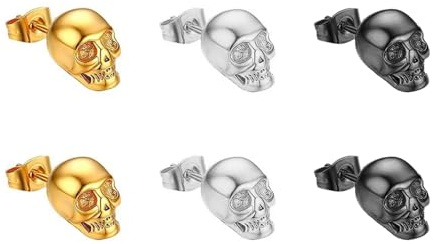 YSJCHEBS 6 Stück Totenkopf-Ohrringe, Piraten-Ohrringe, Stahl, Schwarz, Gold, Edelstahl, Unisex, Modern, Schädel, Dangle, EARRING