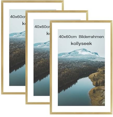 kollyseek 3er Set 40x60cm Bilderrahmen und Acrylglas Gold Fotorahmen,zum Aufhängen & Aufstellen, Wand Bilderrahmen Moderner Fotorahmen, Gold Dekorahmen