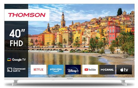 Thomson 40 Pollici (101 cm) Full HD Bianco Google Smart TV, Wi-Fi, Dolby Audio, HDR10, Bluetooth 5.1, Triple-Tuner (Cavo/Satellite/Antenna), HDMI, CI+, A+ Pannello - 40FG2S14W