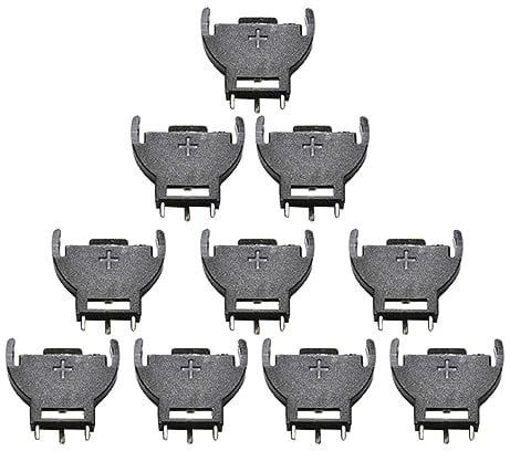 Lodoot 10PCS Black 2032 3V Half-Round Cell Coin Battery Socket Holder for Case Battery Boxes Vertical 3 Pins