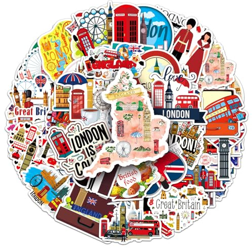 London Stickers,British-Themed Vinyl Stickers for Laptops Water Bottles Luggage Journals Scrapbooks,Aesthetic England Travel Decals for Kids Teens Adults 50PCS