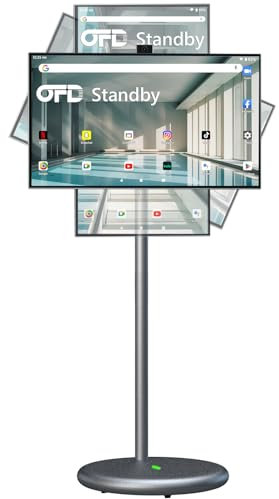 OFD 27 Inch Portable TV on Wheels,1080p-Portable Touch-Screen-Monitor,6+128GB Storage,±90° Rotation Standbyme Tablet Rolling TV,9000mAh Battery,Android 13 OS,Hidden 8MP Webcam,60Hz Refresh,Iron Gray