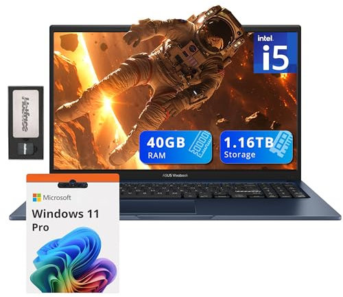 ASUS Computer portatile Vivobook 15.6 FHD, Intel i5-1235U, RAM DDR4 da 40 GB, memoria da 1,16 TB (SSD da 1 TB + set di docking station da 160 GB), scheda grafica Intel Iris Xe, tastierino numerico,