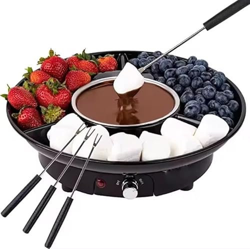 Chocolate Fondue Maker, Electric Chocolate Melting Pot Set with 2 Steel Forks, 260ML Stainless Steel Bowl and Serving Tray, Adjustable Temp for Chocolate, Cheese, Marshmallows, Party