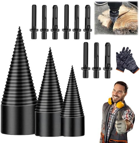 Festberg Bohrer Holzspalter Original, 32/42/50mm Festberg Bohrer zum Spalten, Brennholzspalter Bohrkegel mit 3 Bohrgriffen, Festberg Bohrer Set zum Holzschneiden (32mm+42mm+50mm)
