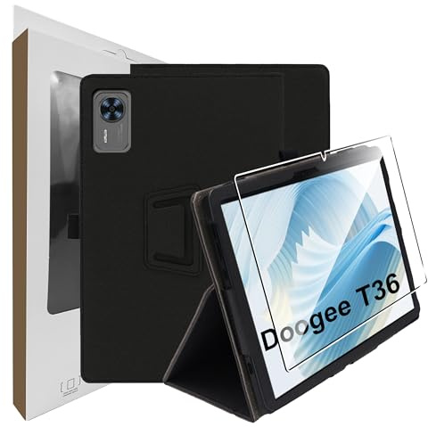 zZjoOoj Cover per tablet Doogee T36 (12 pollici modello 2025), sottile custodia con vetro temperato con funzione di supporto per Doogee T36, nero