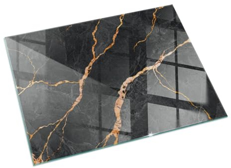 Plaque de Sol de Cheminée 120x80 cm sous la Cheminée Plaque de Sécurité Protection Thermique Installation Facile Bords Polis Rectangle Verre Revêtement de Sol - Marbre élégant avec des veines