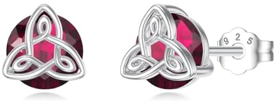 Flpruy Damen Keltischer Knoten Ohrstecker 925 Sterling Silber Geburtsstein Schmuck 12 Geschenke für Frauen Mutter Freundin Mama